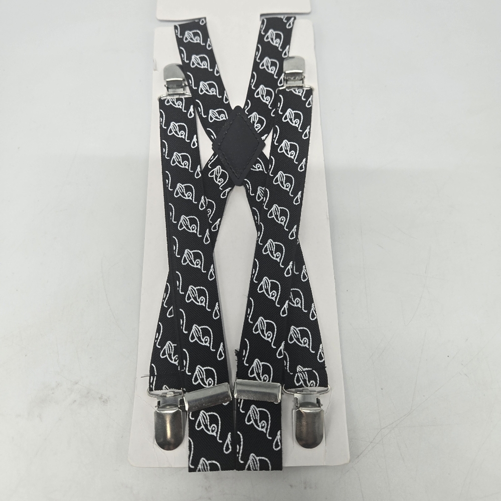 NEW Stylish Black and White Elephant Print Suspenders OS